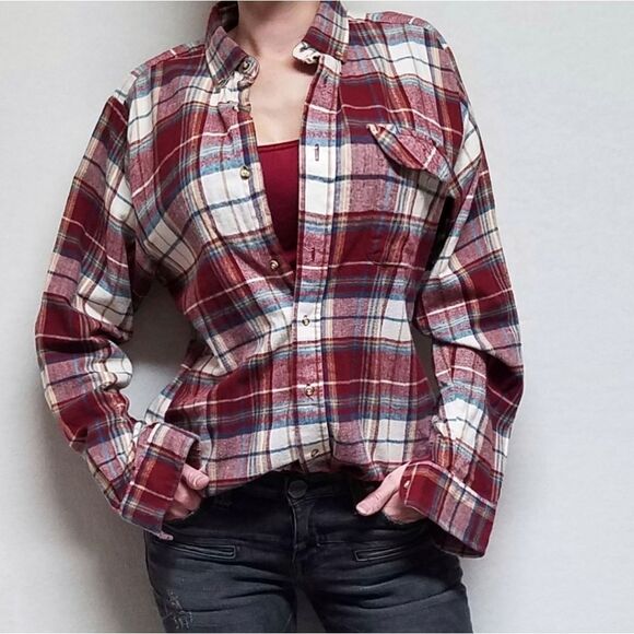 VINTAGE 1980s Levi's Red Soft Flannel Button Down Western Hipster Oxford Shirt - Picture 3 of 15